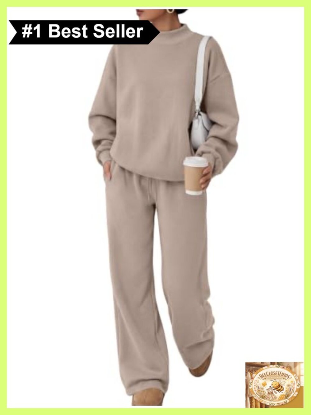 Women's 2 Piece Mock Neck Sweatsuit Set Drop Shoulder Wide Leg Loungewear